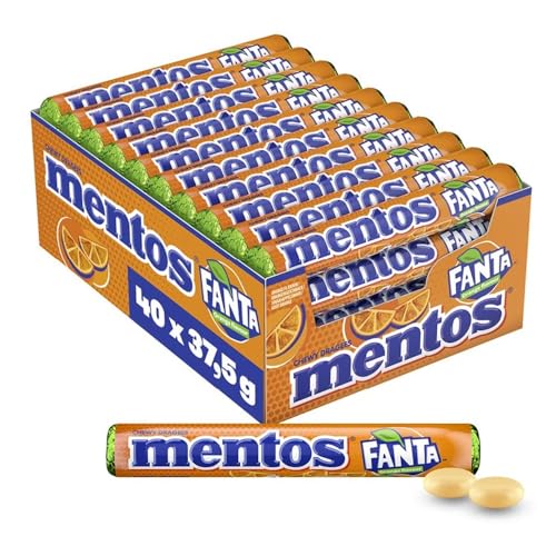 Mentos Fanta Dragees, Frucht-Bonbons mit Original Fanta-Flavour, Kaubonbons mit fruchtigem Orangen-Limonaden Geschmack, Multipack (40 Rollen à 37,5g) von MENTOS