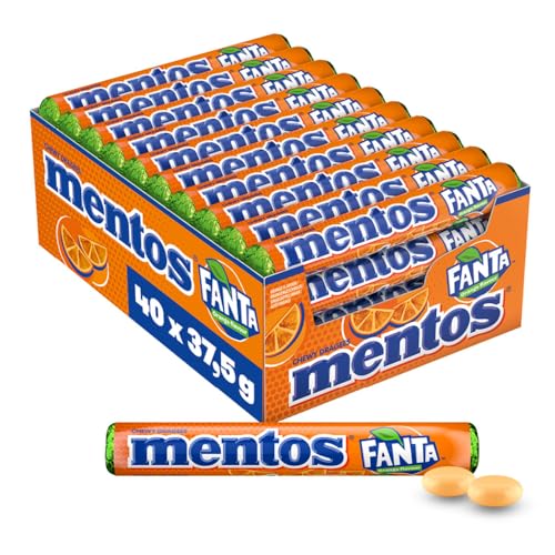 Mentos Fanta Dragees, Frucht-Bonbons mit Original Fanta-Flavour, Kaubonbons mit fruchtigem Orangen-Limonaden Geschmack, Multipack (40 Rollen à 37,5g) von MENTOS