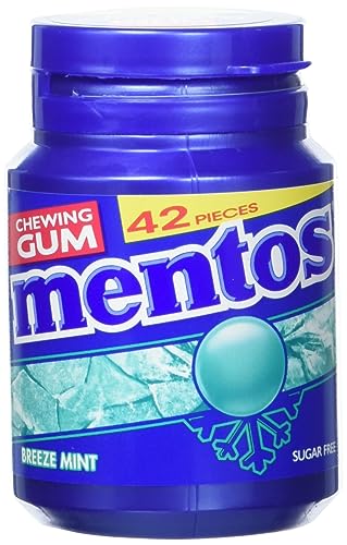 Mentos Gum Breeze Mint, menthol-eucalyptus smaak, suikervrije kauwgom, verpakking van 6 potjes met 42 kauwgoms, voor een frisse adem von MENTOS