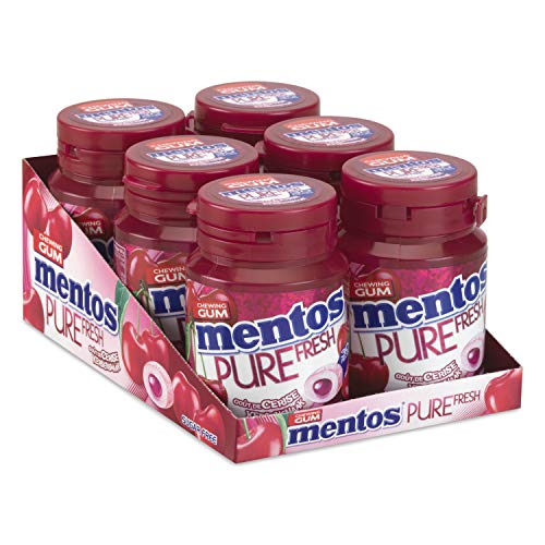 Mentos Gum Pure Fresh Cherry 6 x 30pcs - suikervrije kauwgom verpakking van 6 potjes met 30 kauwgoms, kersensmaak groene thee extract 360.00 g von MENTOS