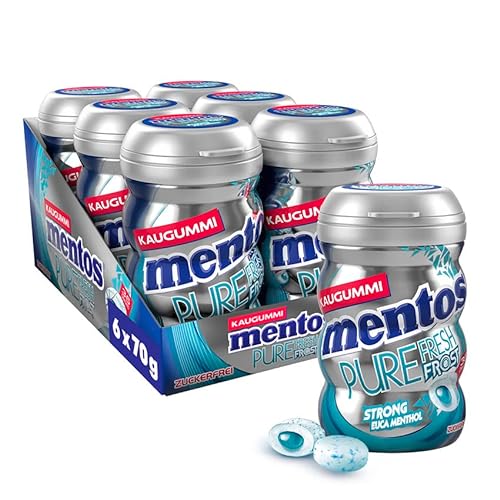 Mentos Kaugummi Pure Fresh Frost, 6 Boxen zuckerfreie Chewing Gum Dragees mit Menthol-Eukalyptus-Geschmack & flüssiger Füllung, Multipack (6 x 70g) von MENTOS