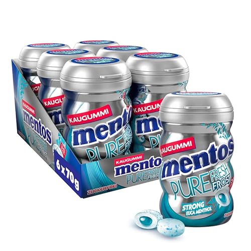 Mentos Kaugummi Pure Fresh Frost, 6 Boxen zuckerfreie Chewing Gum Dragees mit Menthol-Eukalyptus-Geschmack & flüssiger Füllung, Multipack (6 x 70g) von MENTOS