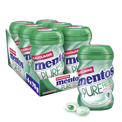 Mentos Kaugummi Pure Fresh Spearmint, 6 Boxen zuckerfreie Chewing Gum Dragees mit Spearmint-Geschmack & flüssiger Füllung, Multipack (6 x 35 Stück) von MENTOS