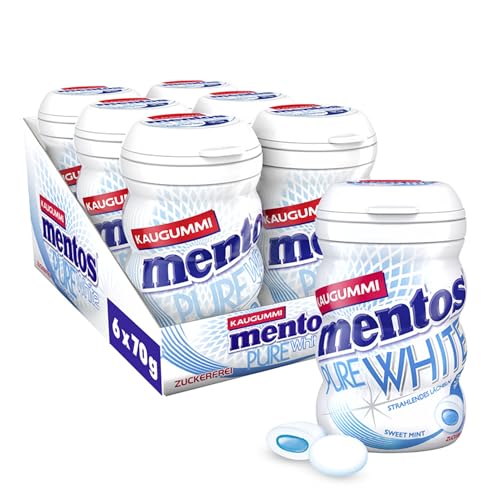 Mentos Kaugummi Pure White Sweet Mint, 6 Boxen zuckerfreie Chewing Gum Dragees mit Pfefferminz-Geschmack & flüssiger Füllung, Multipack (6 x 35 Stück) von MENTOS