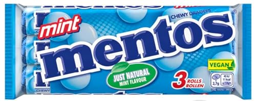 Mentos Kaubonbons Mint, Frucht-Bonbons mit Pfefferminz-Geschmack für frischen Atem, Süßigkeiten (3 Rollen), vegan Mentos Kaubonbons Mint, Frucht-Bonbons mit Pfefferminz-Geschmack für frischen Atem, Süßigkeiten (3 Rollen), vegan von MENTOS