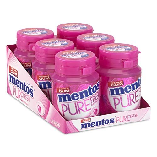Mentos Pure Fresh Bubblefresh, suikervrije kauwgom – verpakking van 6 potjes met 30 kauwgoms, bubblefreshsmaak met groene thee extract von MENTOS