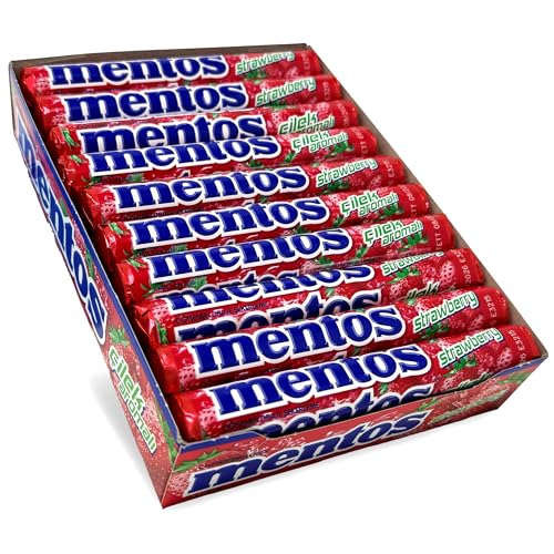 Mentos Strawberry Dragees, Multipack (20 Rollen à 37,5g) Kaubonbons mit fruchtigem Erdbeergeschmack von MENTOS