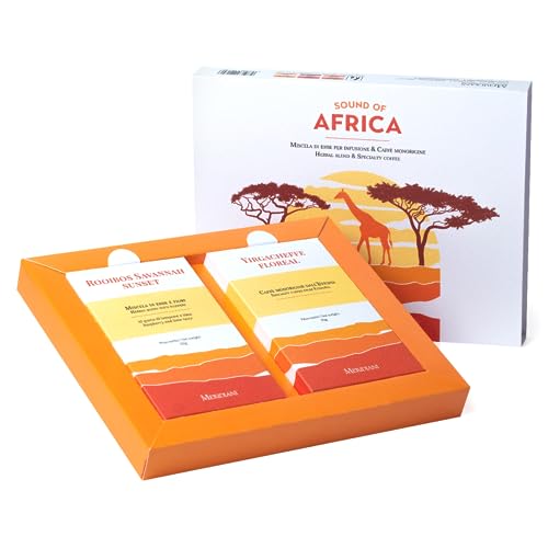 Meridiani® | Africa Aromas Geschenkbox | Rooibos Erdbeere & Johannisbeere + Mokkakaffee | Rooibos-Aufguss-Geschenkbox | Medium Roast Single Origin Sidamo Coffee – (60 Gr) von MERIDIANI