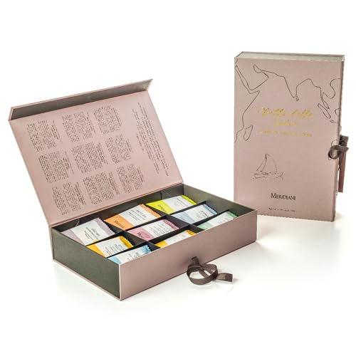 Meridiani® | Tee- und Kräutertee-Geschenkset | Indien-Route | Box 45 Teefilter & Aufgüsse 9 verschiedene Geschmacksrichtungen | Kräutertee und Tee-Geschenkbox – (105 g) von MERIDIANI