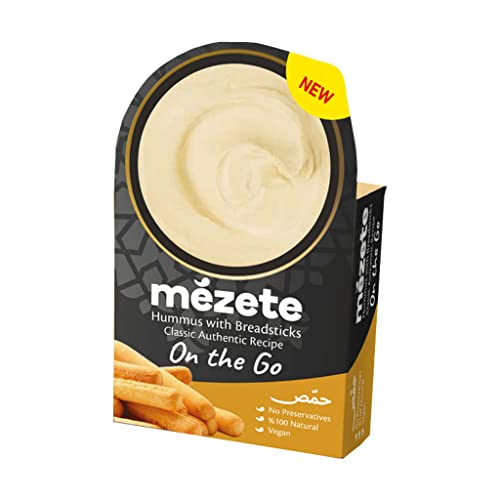 Mezete Hummus Dip & Go, Classic mit knusprigen Brotsticks, Ideal für unterwegs, helle und cremige Konsistenz, vegan und halal, (1 x 92 g) von mézete