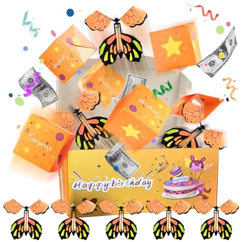 MHDUYEG Surprise Box, Schmetterling Geschenkbox Überraschungsbox Schmetterling Box Überraschung Geld Geschenkverpackung Geschenkbox Geburtstag, Faltbare Bounce-Geschenkbox mit 5 Schmetterlingen von MHDUYEG