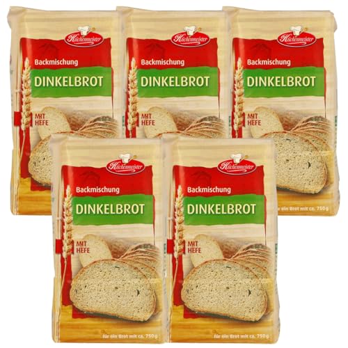 Dinkelbrot Brotbackmischung von Frießinger Mühle, 5x500g, für den Backofen, Holzofen oder Brotbackautomaten. Gratis Teigkarte von MIGASE von MIGASE