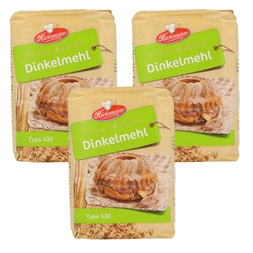 Dinkelmehl Type 630 von Frießinger Mühle, für den Backofen, 3x1kg, Holzofen oder Brotbackautomaten. Gratis Teigkarte von MIGASE von MIGASE