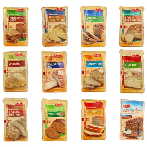 MIGASE Brotbackmischungen Set 12 verschiedene Bortbackmischungen mit je 500g. Für den Backofen oder Brotautomaten. Kinderleichte Zubereitung. von MIGASE