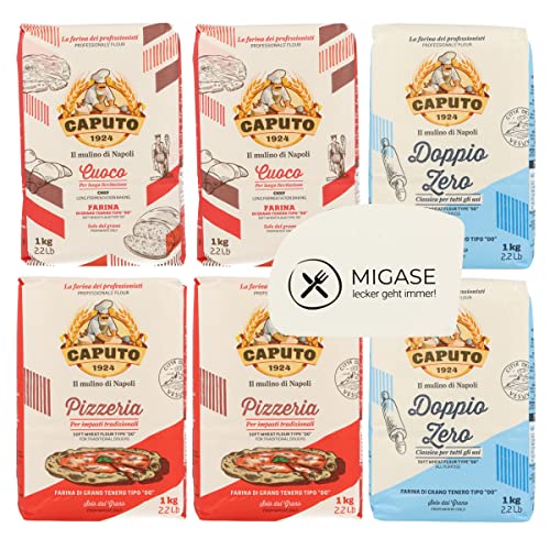 MIGASE Set für Pizza - Gratis Teigkarte mit verschiedenen Mehlen von Molino Caputo - Dem Premium Pizzamehl aus Italien (2kg Cuoco, 2kg Pizzeria, 2kg Doppio Zero) von MIGASE