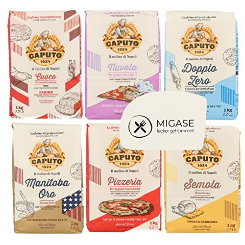 MIGASE Set für Pizza - Gratis Teigkarte mit verschiedenen Mehlen von Molino Caputo - Dem Premium Pizzamehl aus Italien (Sechs verschiedene Sorten) von MIGASE