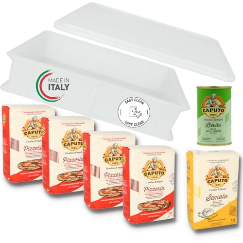 Pizzaballenbox 40x30x10cm, 4x1kg Caputo Pizzeria, 1x1kg Semola, 100g Livieto (Trockenhefe) von MIGASE