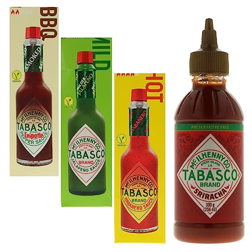 Tabasco Set - 60ml Halapeno - 60ml Chipotle - 60ml Habanero und 256ml Sriracha + Gratis Migase Teigkarte von MIGASE