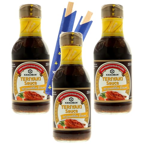 Teriyaki Saucen in verschiedenen Geschmacksrichtungen. Die besten (Teriyaki mit Sesam, 3+250ml + 2 Chopsticks) von MIGASE