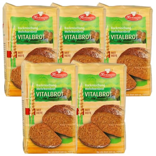 Vital Brotbackmischung von Frießinger Mühle, 5x500g, für den Backofen, Holzofen oder Brotbackautomaten. Gratis Teigkarte von MIGASE von MIGASE