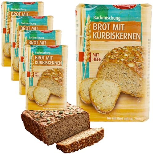 Weizenmischbrot mit Kürbiskernen, Brotbackmischung von Frießinger Mühle, 5x500g, für den Backofen, Holzofen oder Brotbackautomaten. Gratis Teigkarte von MIGASE von MIGASE