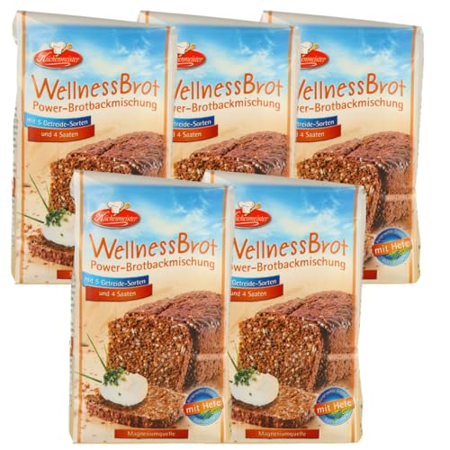 Wellnessbrot Brotbackmischung von Frießinger Mühle, 5x500g, für den Backofen, Holzofen oder Brotbackautomaten. Gratis Teigkarte von MIGASE von MIGASE