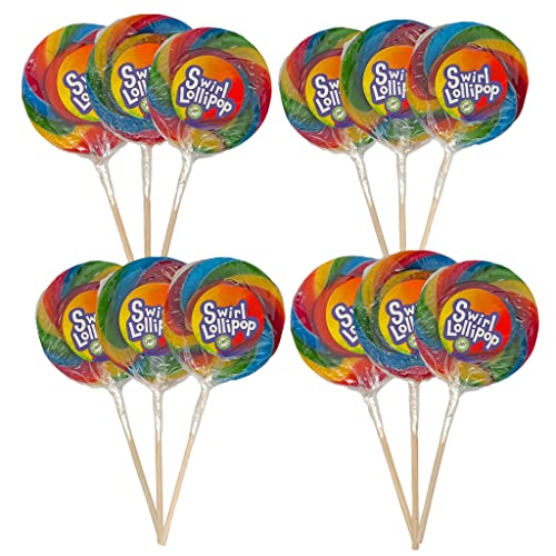 12 Stück Set Regenbogenlolli Spirallolli Swirl-Lollipop mit 12 x 80g mit Fruchtgeschmack, Farbenspaß zum Lutschen, Ø9cm Riesen Lolli für Kindergeburtstag Kinder Mitgebsel von MIJOMA