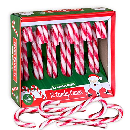 12 Stück Zuckerstange Candy Canes Zuckerstangen mit Erdbeergeschmack, ideal als Christbaumschmuck Geschenkanhänger, rot-weiß, 12 x 12 g von MIJOMA