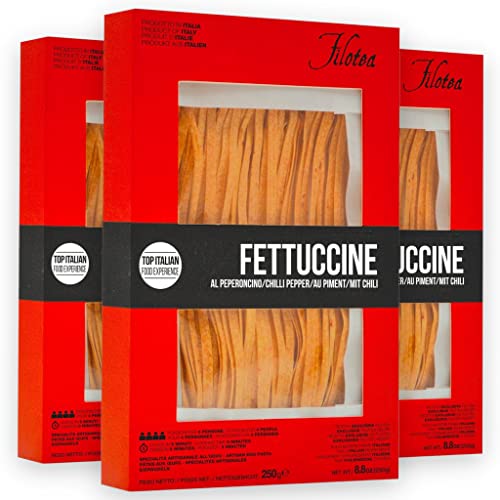 3 Packungen Set Nudeln FETTUCCINE AL PEPERONCINO von Filotea Pasta, Fettuccine mit Chili (3x 250g) von MIJOMA