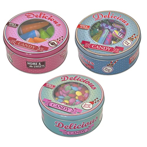 3-Stück Set Sweet Candy Blechdosen mit Süßwaren-Füllung, süße Mischung mit Retro-Sweets Fruchtbonbon-Rollen Schleckpulver-Eistüten Schokolinsen, 625 g von MIJOMA