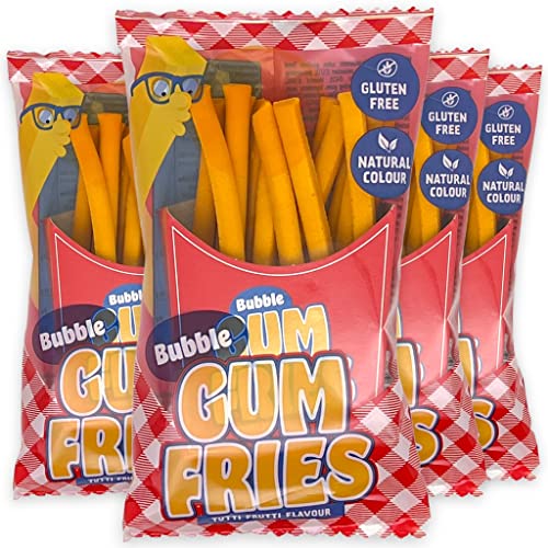 Kaugummi-Pommes Bubble Gum Fries, lange Pommes Frites Kaugummi mit Tutti Frutti Geschmack, glutenfrei, natürliche Farbstoffe (4er Pack (4 x 60g)) von MIJOMA