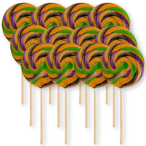 MIJOMA 12er Set Regenbogenlolli Spirallolli Trick or Treat Swirl-Lollipop - Ø9cm Riesenlolli mit Erdbeergeschmack für Kindergeburtstag Halloween Leckerei - Süßigkeitenspaß - perfekte Mitgebsel 12x80g von MIJOMA