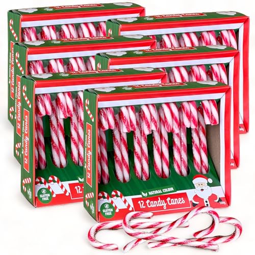 MIJOMA Zuckerstangen mit Erdbeergeschmack - Candy Canes rot/weiß gestreift - Natürliche Farben - Ideal als Christbaumschmuck oder Geschenkanhänger - Süßigkeit Weihnachtszeit (72 x 12g (6 Packungen)) von MIJOMA