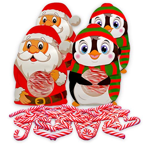 Set 4 Geschenkpackungen Weihnachten mit rot-weiß gestreiften Mini-Zuckerstangen Candy Canes mit Erdbeergeschmack, Weihnachtsdekoration Christbaumdekoration 4x50g insgesamt 40 Stück von MIJOMA