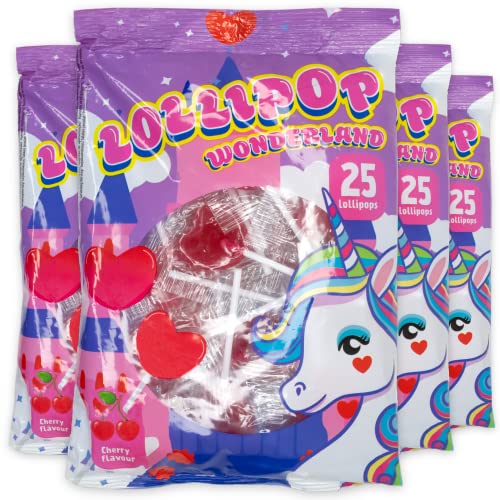 Set 4 Tüten Lollipop Wonderland - 100 Stück leckere Herzlutscher in Einzelverpackung. Süßigkeiten Hochzeit Geburtstag Party, als Geschenk Mitbringsel (900g (4x225g), Herz Lollies) von MIJOMA
