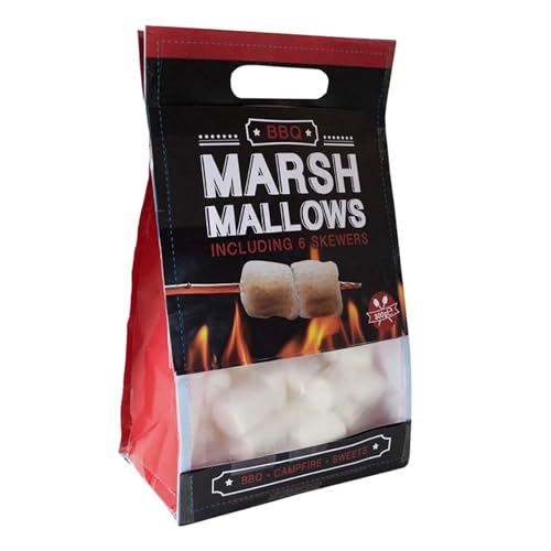 BBQ Marshmallows - Schaumzucker-Süßigkeit für Barbecue und Lagerfeuer - inkl. 6 Holzstäben - weiß - fettfrei glutenfrei von MIK Funshopping