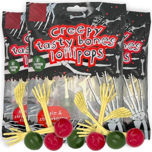MIK funshopping Halloween Süßigkeiten Süßwaren - Gruseliges Mitgebsel für Party & Schrecklich Leckere Snacks, Candy einzeln verpackt (Creepy Tasty Bones Lollipops, 3x80g) von MIK funshopping