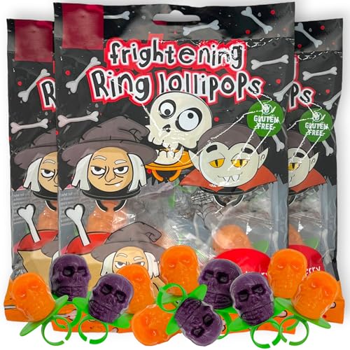 MIK funshopping Halloween Süßigkeiten Süßwaren - Gruseliges Mitgebsel für Party & Schrecklich Leckere Snacks, Candy einzeln verpackt (Frightening Ring Lollipops, 3x90g) von MIK funshopping