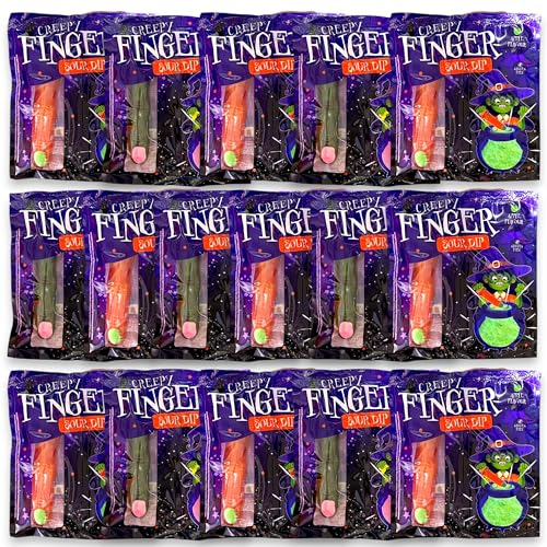 MIK funshopping Halloween Süßigkeiten Süßwaren - Gruseliges Mitgebsel für Party & Schrecklich Leckere Snacks, Halloween-Candy einzeln verpackt (Creepy Finger Sour Dip, 16 Tüten a 40g) von MIK funshopping