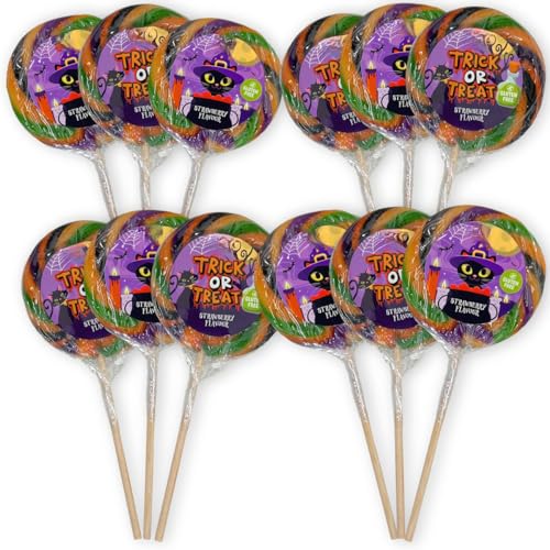 MIK funshopping Halloween Süßigkeiten Süßwaren - Gruseliges Mitgebsel für Party & Schrecklich Leckere Snacks, Halloween-Candy einzeln verpackt (Trick or Treat Swirl-Lollipops, 12 Stück a 80g) von MIK funshopping