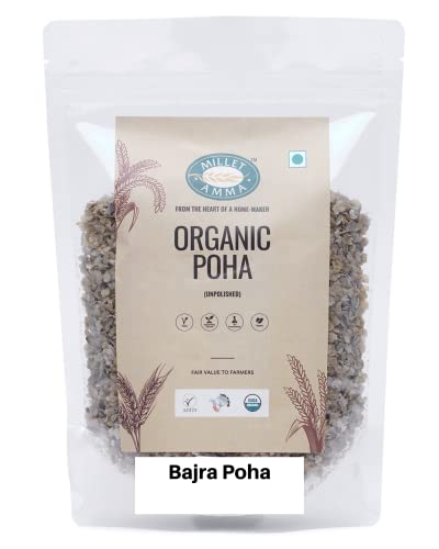 MILLET AMMA Bio Bajra Poha 1 kg (2 Packungen à 500 g)|Reich an Eisen & hohem Proteingehalt|Beste Wahl für die Zubereitung von Poha- & Gesundheitssnack-Rezepten|Hirseflocken für ein gesundesFrühstück von MILLET AMMA