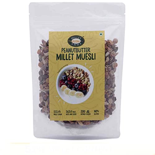MILLET AMMA Erdnussbutter-Hirse-Müsli – 1er-Packung, 300 g, gesunde und biologische Lebensmittel, glutenfrei, ohne raffinierten Zucker, vegan, nährstoffreich, gesundes Leben von MILLET AMMA