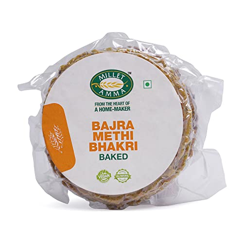MILLET AMMA Gebackenes Bajra Methi Bhakhri – 360 g | (2er-Pack – je 180 g) | Verzehrfertig | Beste Wahl für Snacks, Partys und Veranstaltungen | Gesunde traditionelle Gujarati-Snacks von MILLET AMMA