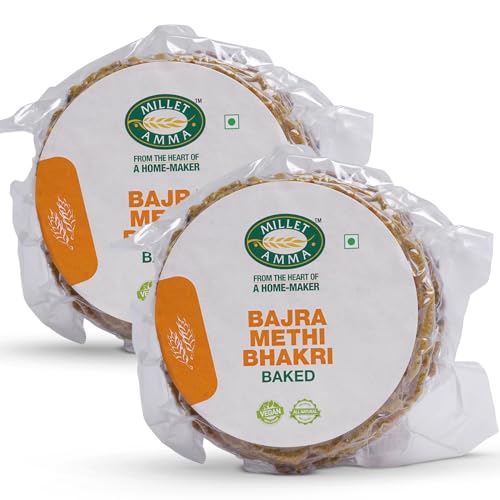 MILLET AMMA Gebackenes Bajra Methi Bhakhri – 360 g | (2er-Pack – je 180 g) | Verzehrfertig | Beste Wahl für Snacks, Partys und Veranstaltungen | Gesunde traditionelle Gujarati-Snacks von MILLET AMMA