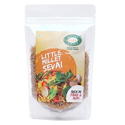 MILLET AMMA Little Millet Sevai – 350 g | (2er-Packung – je 175 g) | Kleine Hirse Semiya, Fadennudeln | Ohne Konservierungsstoffe und ohne Maida | Geeignet für mehrere Hirserezepte (Upma, Lemon Sevai) von MILLET AMMA