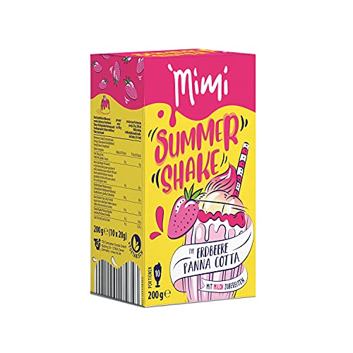Mimi Summer Shake Erdbeere Panna Cotta, 4 x 10 Portionen, mit Milch oder Milchersatz zubereiten, erfrischendes Sommergetränk, lösliches Getränkepulve, mit Erdbeere-Panna Cotta Geschmack von MIMI