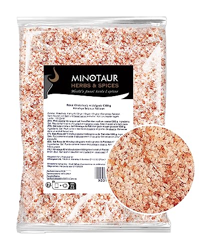 Minotaur Salt | Rosa Kristallsalz 2 x 1300 g (2,6 Kg) | Mittelgrobes Himalaya Salz aus Pakistan für die Salzmühle | 100 % Naturrein, Unbehandelt | Pink Salt von MINOTAUR