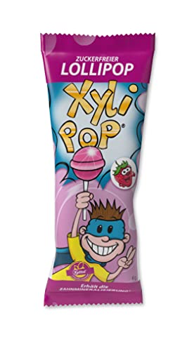 miradent XyliPOP® Erdbeere Bonboniere 25x 6g einzeln verpackt | zuckerfreier Lollipop mit Xylit gesüßt | zahnmineralisierend | fruchtiger Geschmack | vegan von miradent