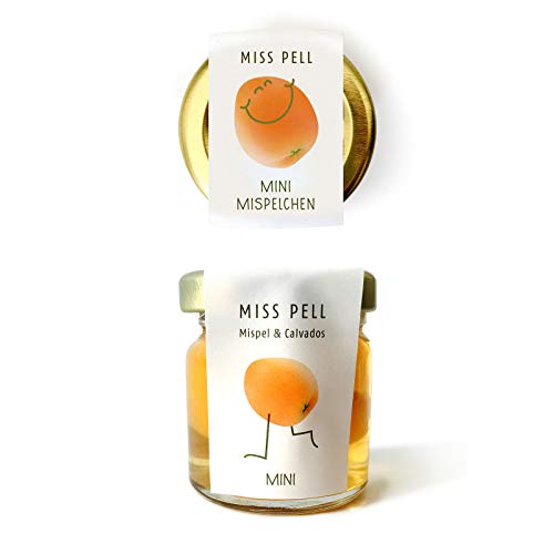 Das Mispelchen MISS PELL MINI 4er Set Mispel in Calvados im Glas [Frankfurter Spezialität] in hochwertiger Geschenkverpackung von MISS PELL