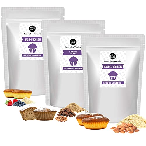MITOBACK - 3er Set Küchlein Backmischung aus: 1 x Basis Küchlein, 1 x Schoko-Nuss-Küchlein, 1 x Mandel-Küchlein - Gebäckmischung zum Backen: Glutenfrei, Eiweißreich bei Diabetes & Zöliakie MITOBACK - 3er Set Küchlein Backmischung aus: 1 x Basis Küchlein, 1 x Schoko-Nuss-Küchlein, 1 x Mandel-Küchlein - Gebäckmischung zum Backen: Glutenfrei, Eiweißreich bei Diabetes & Zöliakie von MITOBACK